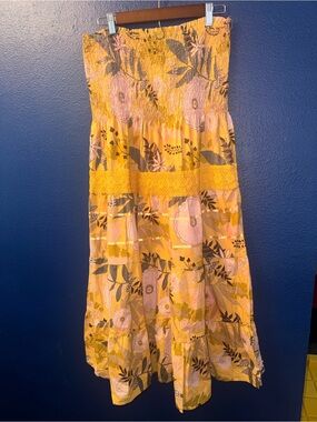 Yellow Floral Strapless Dress